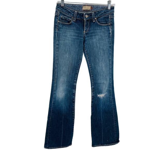 Paige Petite Premium Denim Lauren Canyon Blue Flared Lo Rise Distressed Jeans 25 - Picture 2 of 13